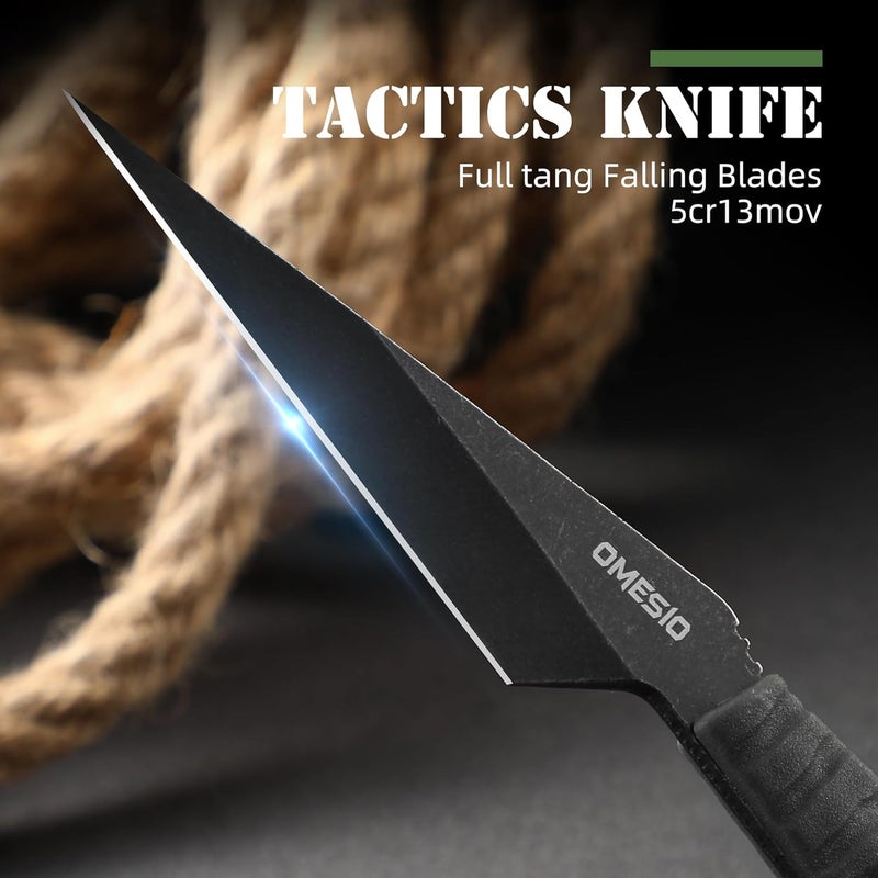 Omesio Fixed Blade Knife with Sheath, 6.38” Neck Knife Full Tang Small Necklace Knife for Men, Compact EDC Tactical Knife Suitable for Survival Hiking Camping Outdoor (Black) - Image 2
